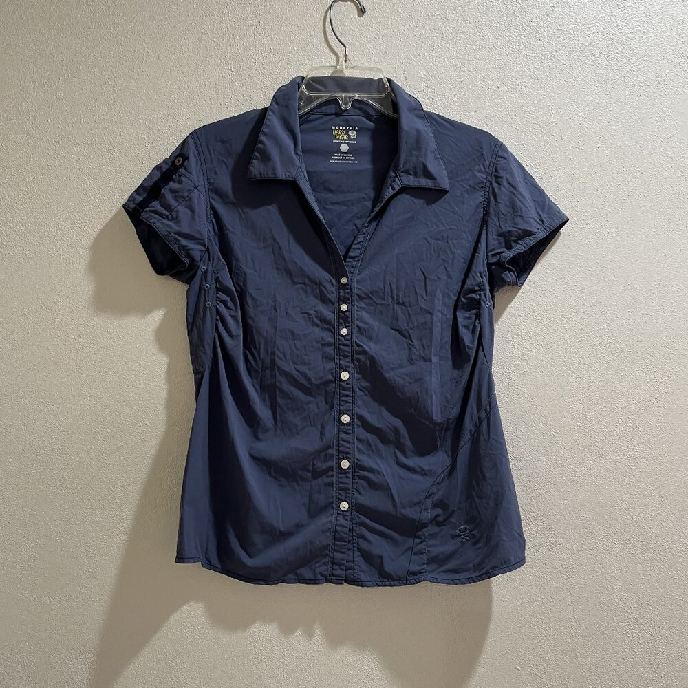MOUNTAIN HARDWEAR Women's Blue Short-Sleeve Button-Up Shirt - Size 10